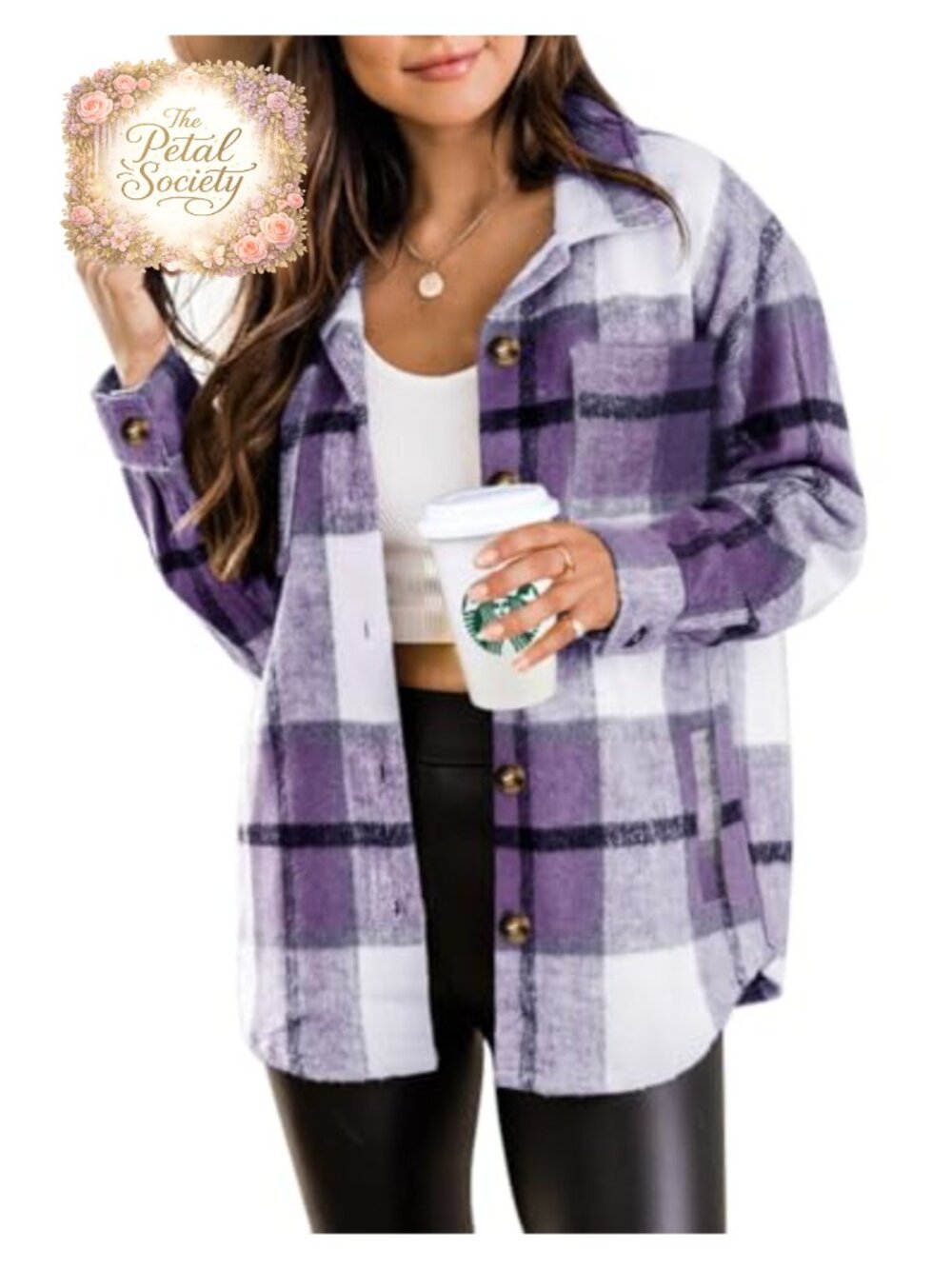 Women's Plaid Shacket Jacket Long Sleeve Button Down Flannel Shirt